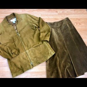 Doncaster Sueded Leather Jacket & Skirt Set Brown Tan Size 6 Small vintage